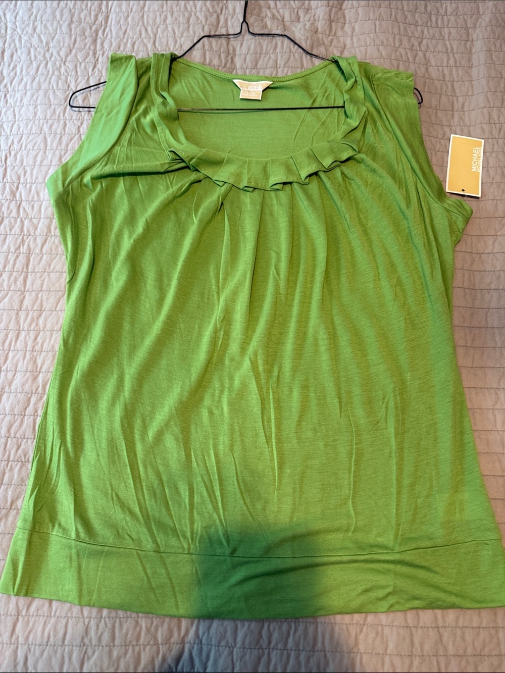 Michael Kors Bright Green Sleeveless Ruffle Neck Tunic